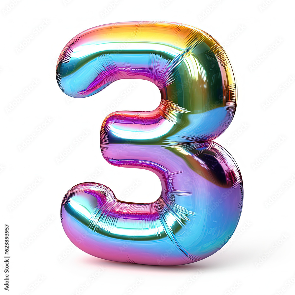 Silver metallic mylar balloon number 3 Silver metallic mylar balloon number 3