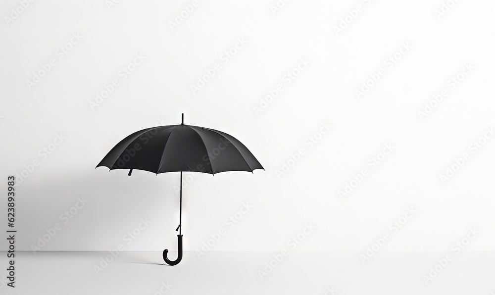 a black umbrella with a black handle on a white background. generative ai a black umbrella with a black handle on a white background. generative ai