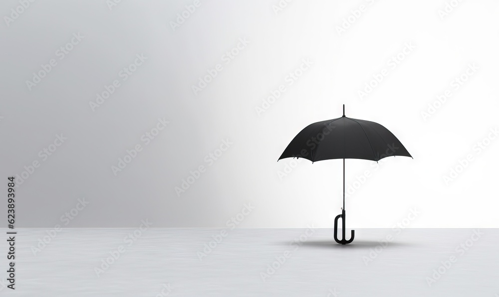 a black umbrella with a black handle on a white surface. generative ai a black umbrella with a black handle on a white surface. generative ai