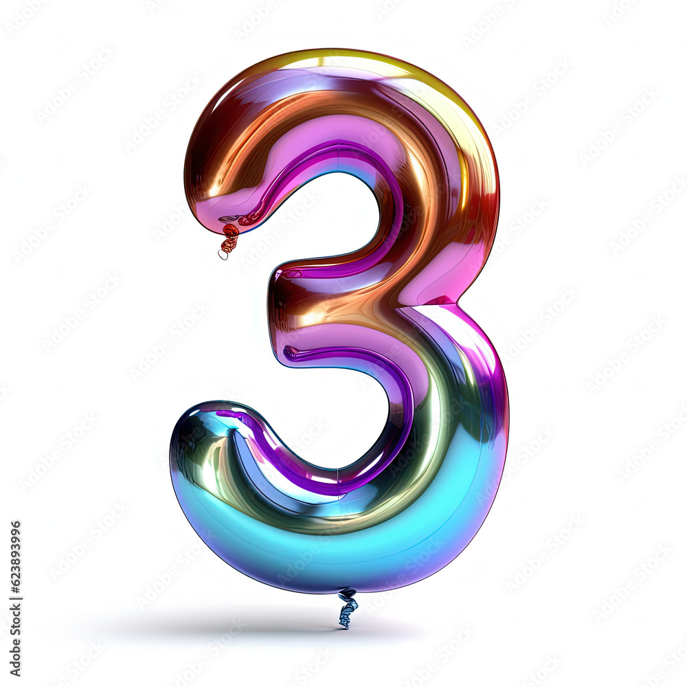 Silver metallic mylar balloon number 3 Silver metallic mylar balloon number 3