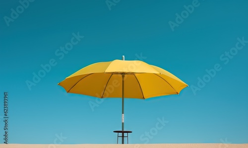 Wallpaper Mural  a yellow umbrella sitting on top of a sandy beach under a blue sky.  generative ai Torontodigital.ca