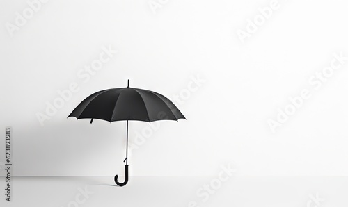  a black umbrella with a black handle on a white background.  generative ai
