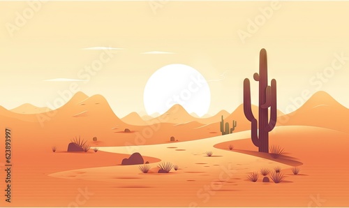  a desert scene with a cactus and mountains in the background. generative ai