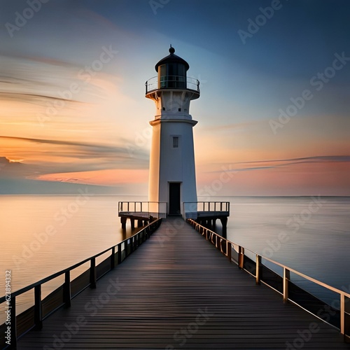 lighthouse at sunset Generated AI