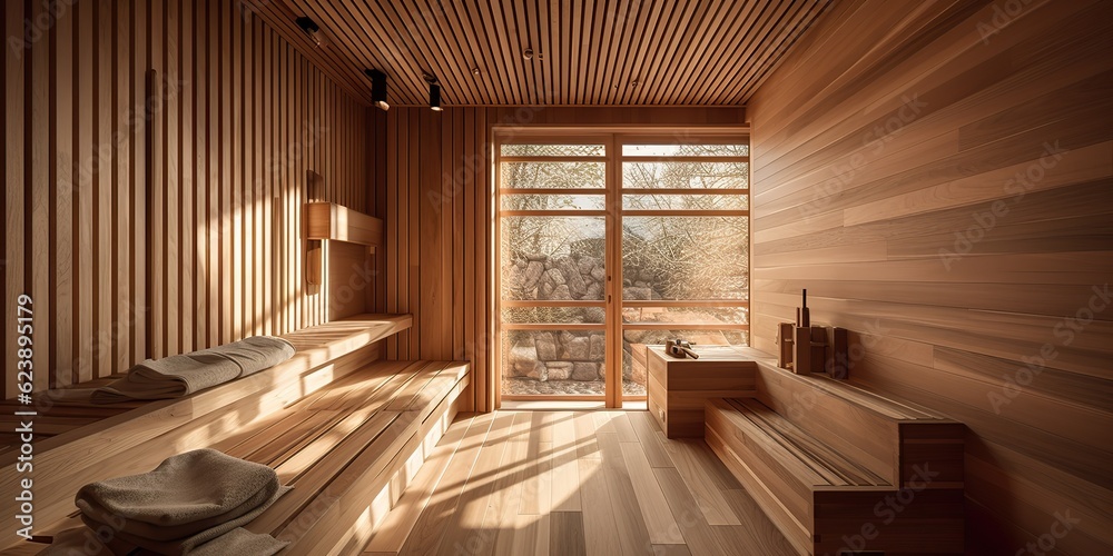 AI Generated. AI Generative. Home hotel luxury wooden sauna. indoor interior design relax spa decoration wellness care health. Graphic Art AI Generated. AI Generative. Home hotel luxury wooden sauna. indoor interior design relax spa decoration wellness care health. Graphic Art