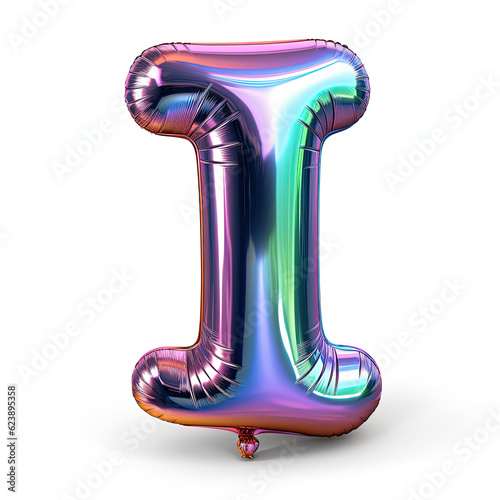 Silver metallic mylar colorful balloon letter I photo