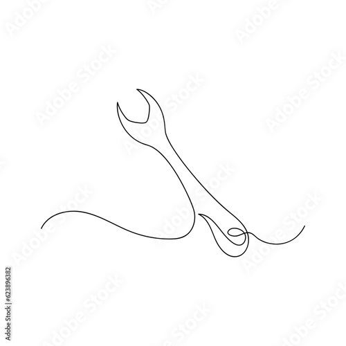Wrench drawn by one line. Sketch tool. Vector illustration in minimalist style.
