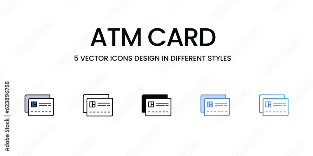 Obraz premium Atm Card Icon Design in Five style with Editable Stroke. Line, Solid, Flat Line, Duo Tone Color, and Color Gradient Line. Suitable for Web Page, Mobile App, UI, UX and GUI design.
