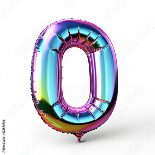Silver metallic mylar colorful balloon letter O number 0 photo