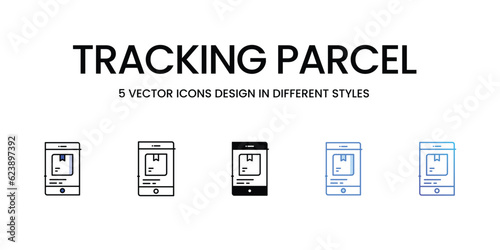 Tracking Parcel Icon Design in Five style with Editable Stroke. Line, Solid, Flat Line, Duo Tone Color, and Color Gradient Line. Suitable for Web Page, Mobile App, UI, UX and GUI design.