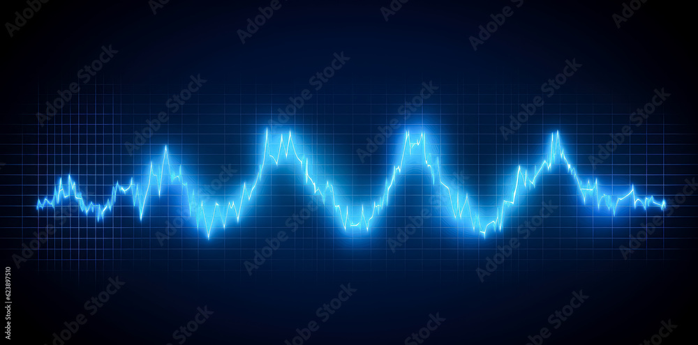 Ecg (heart rate) blue wave on a dark blue background.