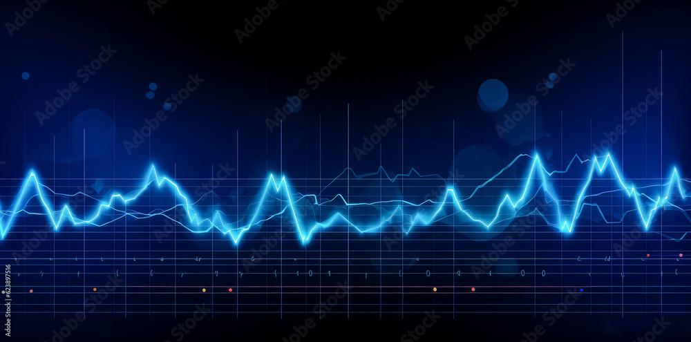 Ecg (heart rate) blue wave on a dark blue background.