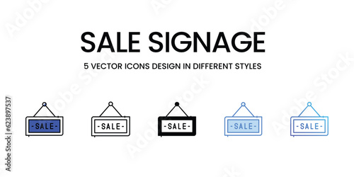 Sale Signage Icon Design in Five style with Editable Stroke. Line, Solid, Flat Line, Duo Tone Color, and Color Gradient Line. Suitable for Web Page, Mobile App, UI, UX and GUI design.
