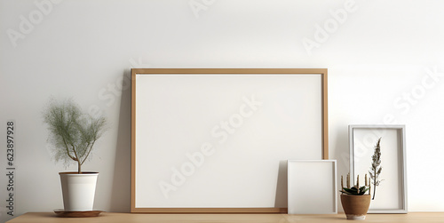 Mock up frame in modern room interior background, AI generated