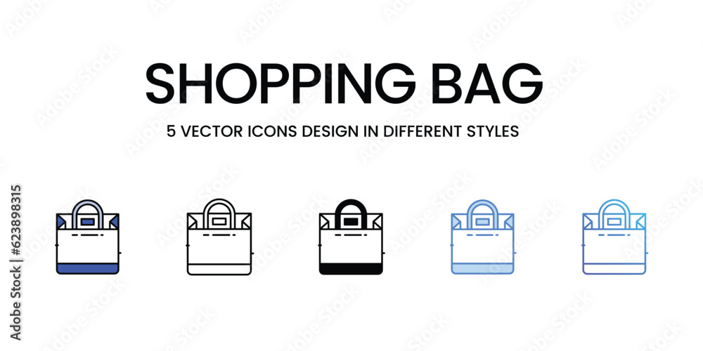 Shopping Bag Icon Design in Five style with Editable Stroke. Line, Solid, Flat Line, Duo Tone Color, and Color Gradient Line. Suitable for Web Page, Mobile App, UI, UX and GUI design. Shopping Bag Icon Design in Five style with Editable Stroke. Line, Solid, Flat Line, Duo Tone Color, and Color Gradient Line. Suitable for Web Page, Mobile App, UI, UX and GUI design.