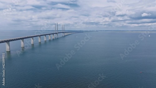 Wallpaper Mural Panoramic aerial close up view of Oresund bridge over the Baltic sea between Malmo city in Sweden and Copenhagen in Denmark. Torontodigital.ca