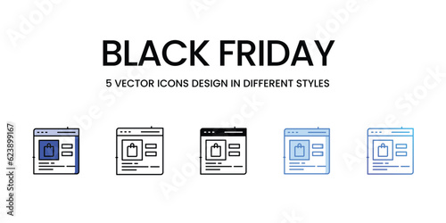 Black Friday Icon Design in Five style with Editable Stroke. Line, Solid, Flat Line, Duo Tone Color, and Color Gradient Line. Suitable for Web Page, Mobile App, UI, UX and GUI design.