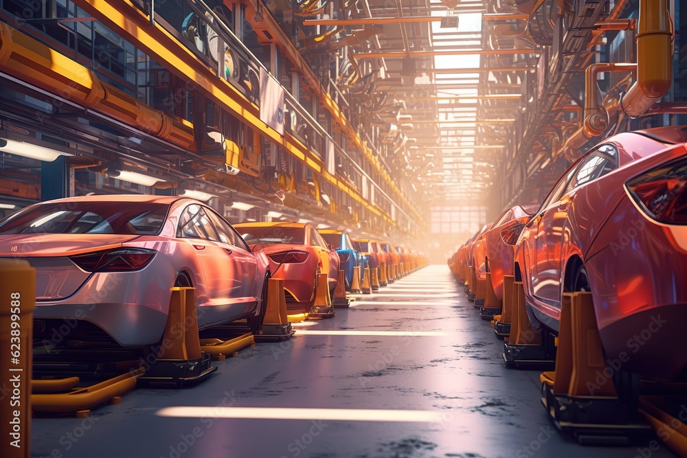 Cars in the production process at the car factory Cars in the production process at the car factory