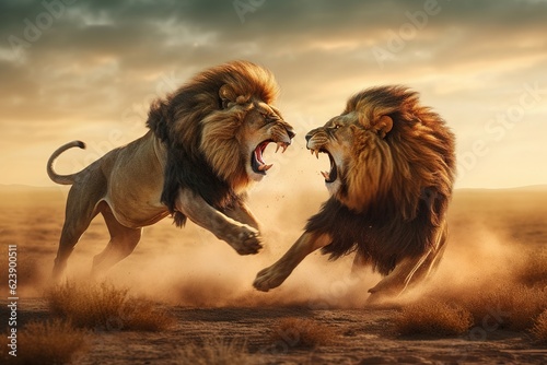 Fighting lions