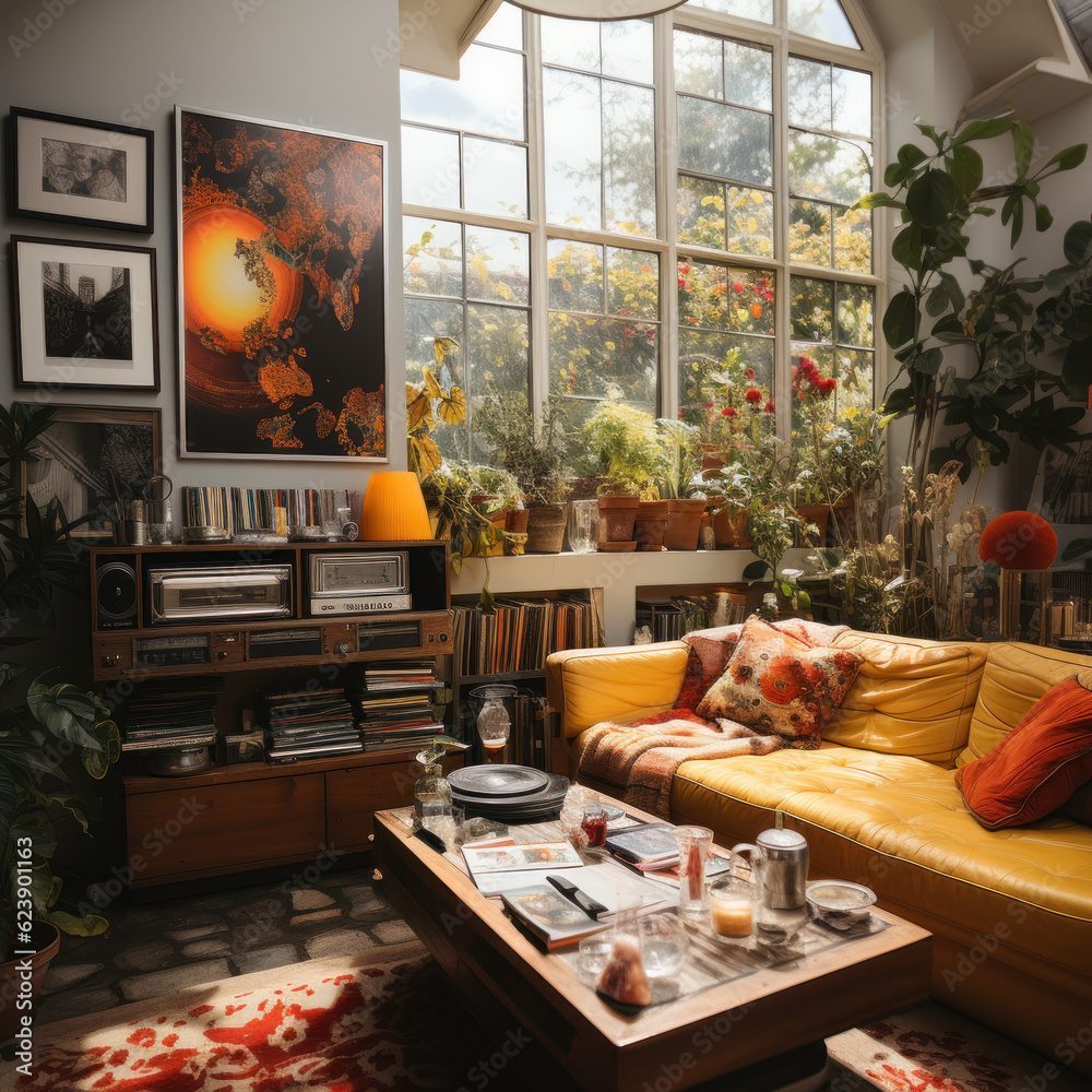 A vintage living room with a floral section
