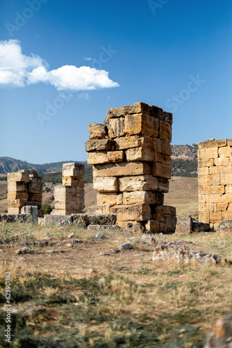 Historical stone ruins and sky in Denizli Pamukkale Hierapolis