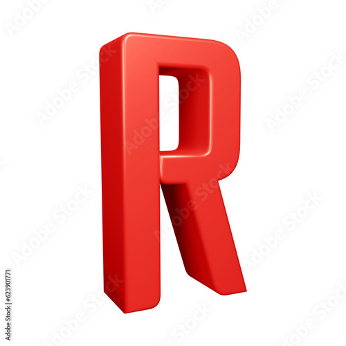 3D red alphabet letter r for education and text concept