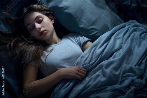 Girl sleeping in her bedroom at night.