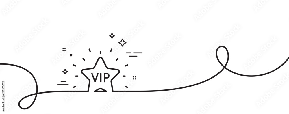 Vip line icon. Continuous one line with curl. Very important person star sign. Member club privilege symbol. Vip star single outline ribbon. Loop curve pattern. Vector
