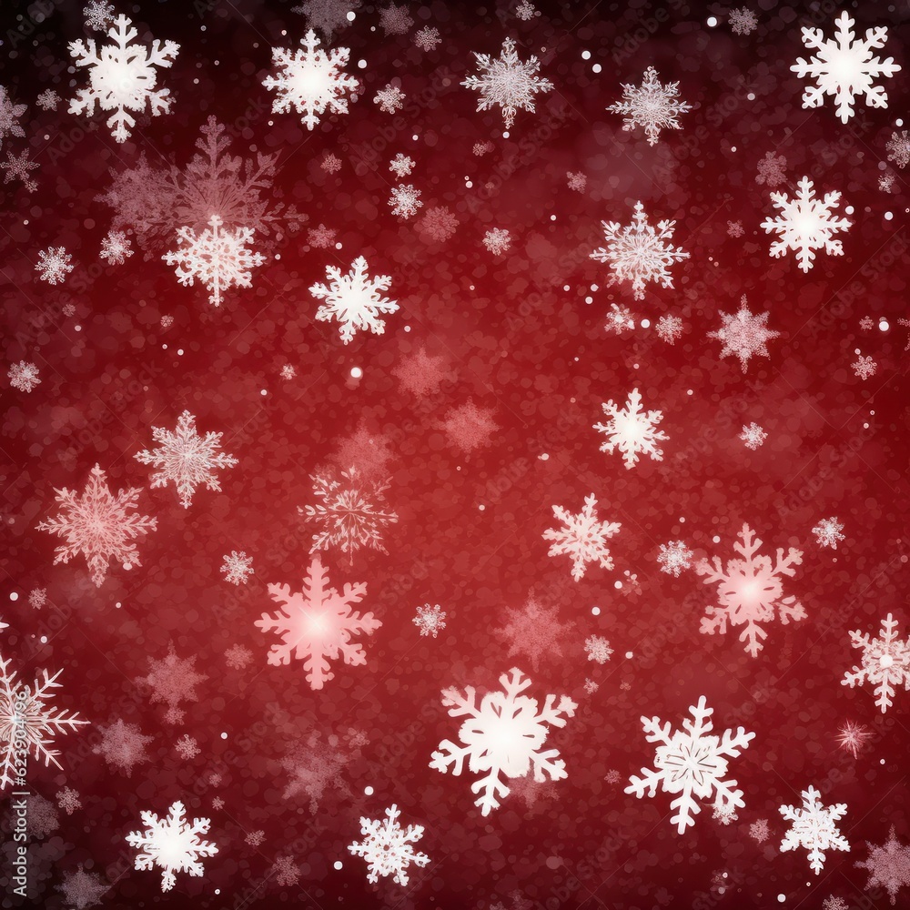 Red background with snowflakes. Illustration AI Generative.