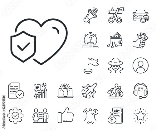 Health coverage sign. Salaryman, gender equality and alert bell outline icons. Life insurance line icon. Protection policy symbol. Life insurance line sign. Spy or profile placeholder icon. Vector