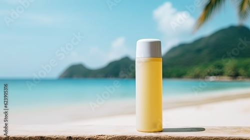 Cosmetic product mockup on tropical background. Illustration AI Generative. © ArtCookStudio
