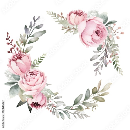 Watercolor floral border. Illustration AI Generative.