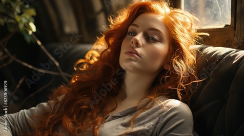 A woman leaning back and almost falling aspleep - red hair