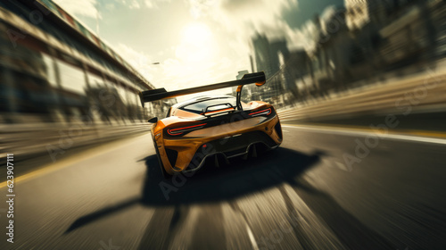 a yellow sports car is driving on the highway