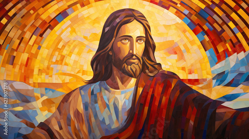 Fotografia Mosaikmalerei von Jesus Christus Sohn Gottes, der Retter, Frohe Pfingsten