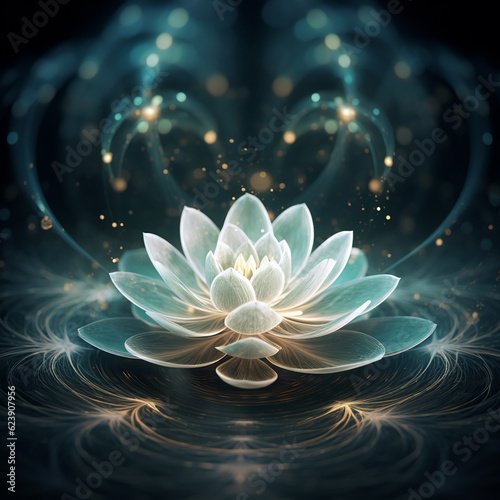  An AI-generated illustration of a lotus flower blooming gracefully by a serene  clear lake. A sense of peace  meditation  and inner harmony  experience the beauty of spiritual growth and renewal.
