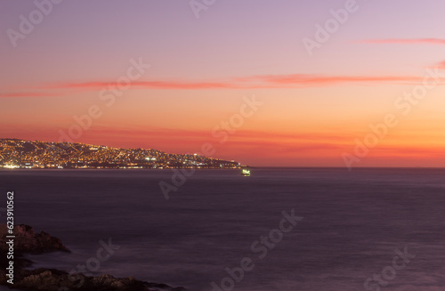 sunset over the sea Vina del Mar, Valparaiso, Chile