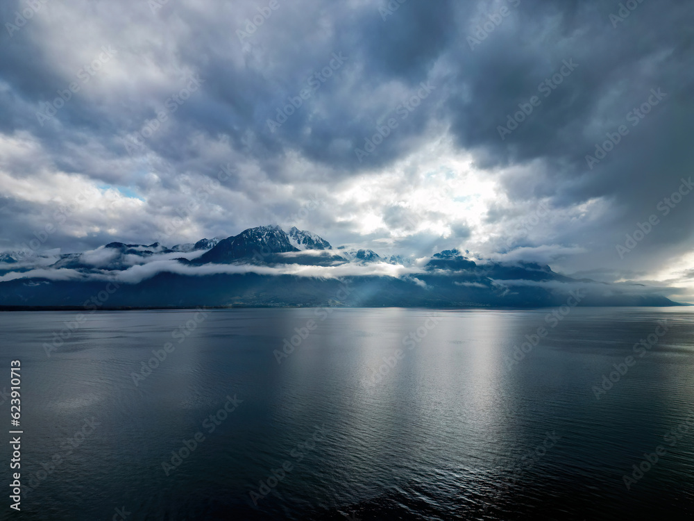 Dramatic sky over Lake Leman in Switzerland - travel photography