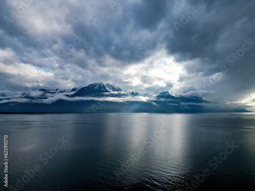 Dramatic sky over Lake Leman in Switzerland - travel photography © 4kclips