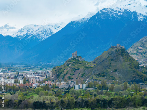 Sion Switzerland also called Sitten with Valere Castle and Tourbillon Castle - travel photography photo