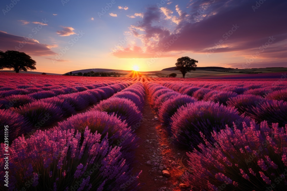 Naklejka premium Idyllic shot of a lavender field