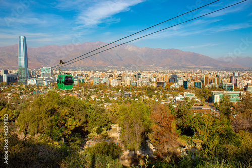 buildings and cable car in Santiago de Chile andes mountain range