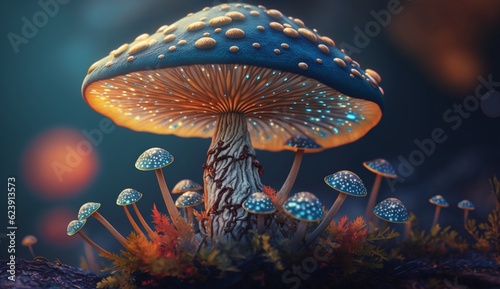 Glowing mushroom high resolution poisonous fantasy wallpaper image AI generated art
