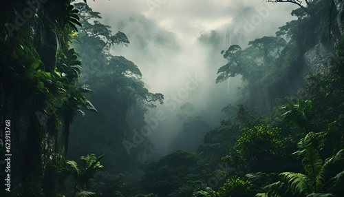 A Misty Jungle Valley