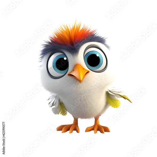 3d rendered illustration of a cute baby chicken with wings and feathers