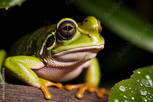 frog on leaf illustration Generative Ai