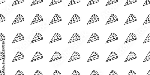 black white outline pizza seamless pattern