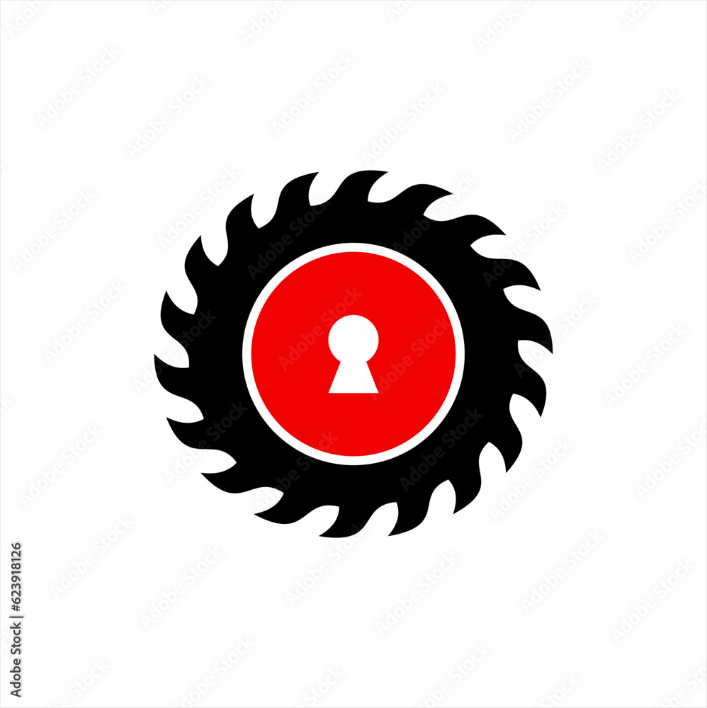 Saw blade logo design with keyhole. Unique concept logo. Can be used for cyber security applications.