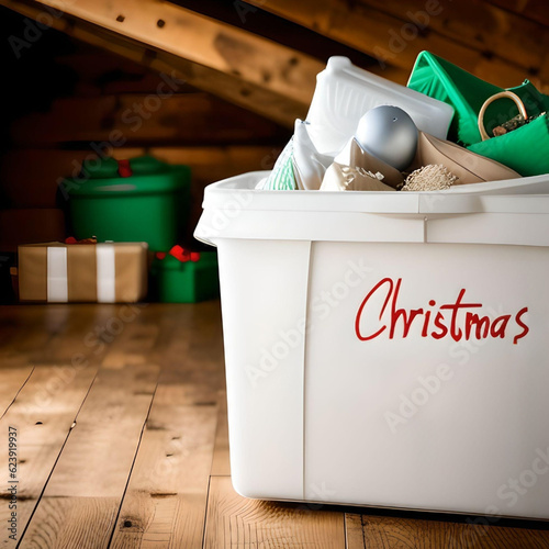 Tote With Christmas Handwritten on the Side in an Attic