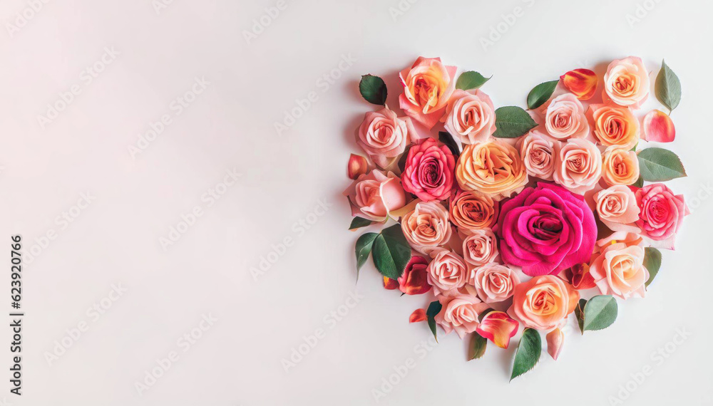 Rose Garden Heart Illustration on White Background, Generative AI Rose Garden Heart Illustration on White Background, Generative AI